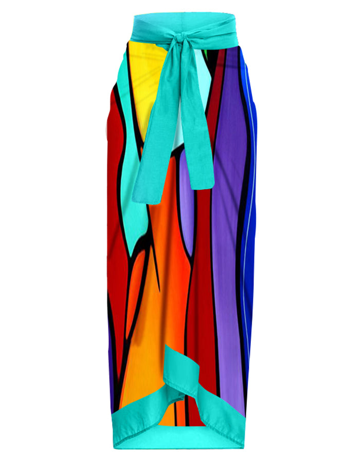 Fashion Colorblock Abstract Print One-Piece Swimsuit Set