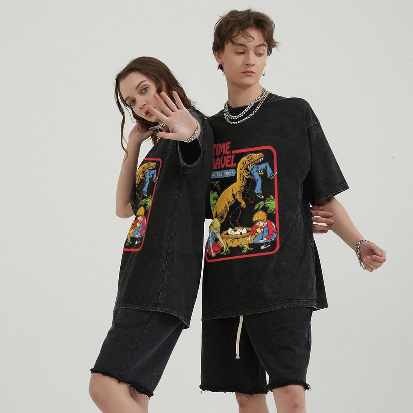 Unisex Vintage Solid Wash Denim T-Shirts