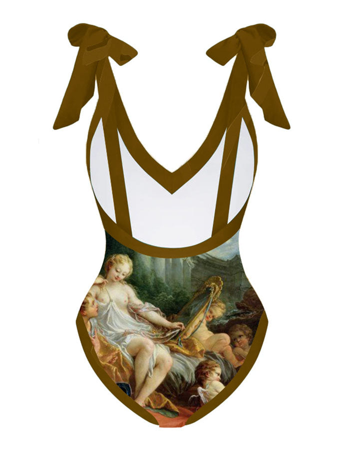 Vintage Oil Painting Print One Piece Swimsuit