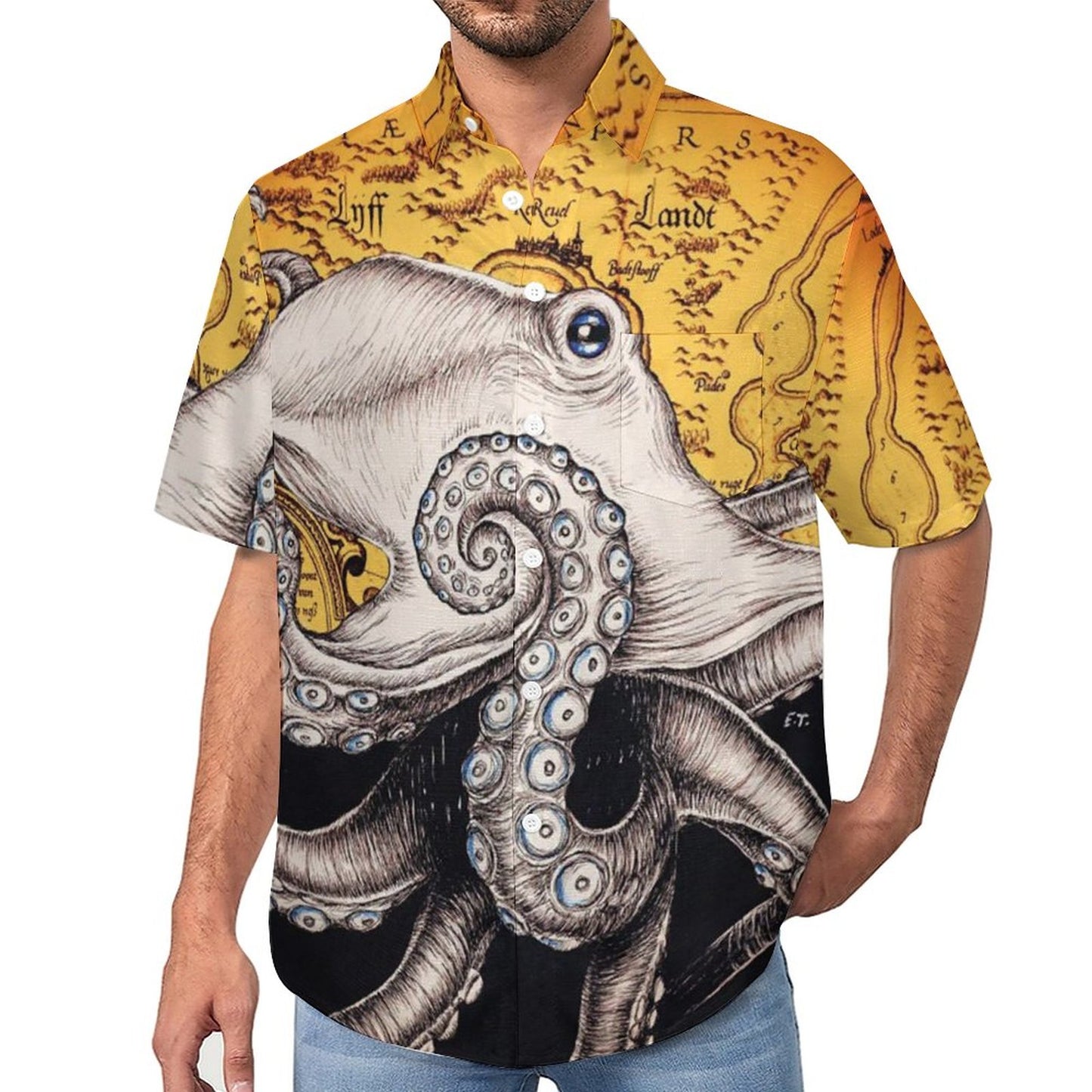Men's Octopus Painted Art Print Vacation Hawaiian Shirt 2305106289
