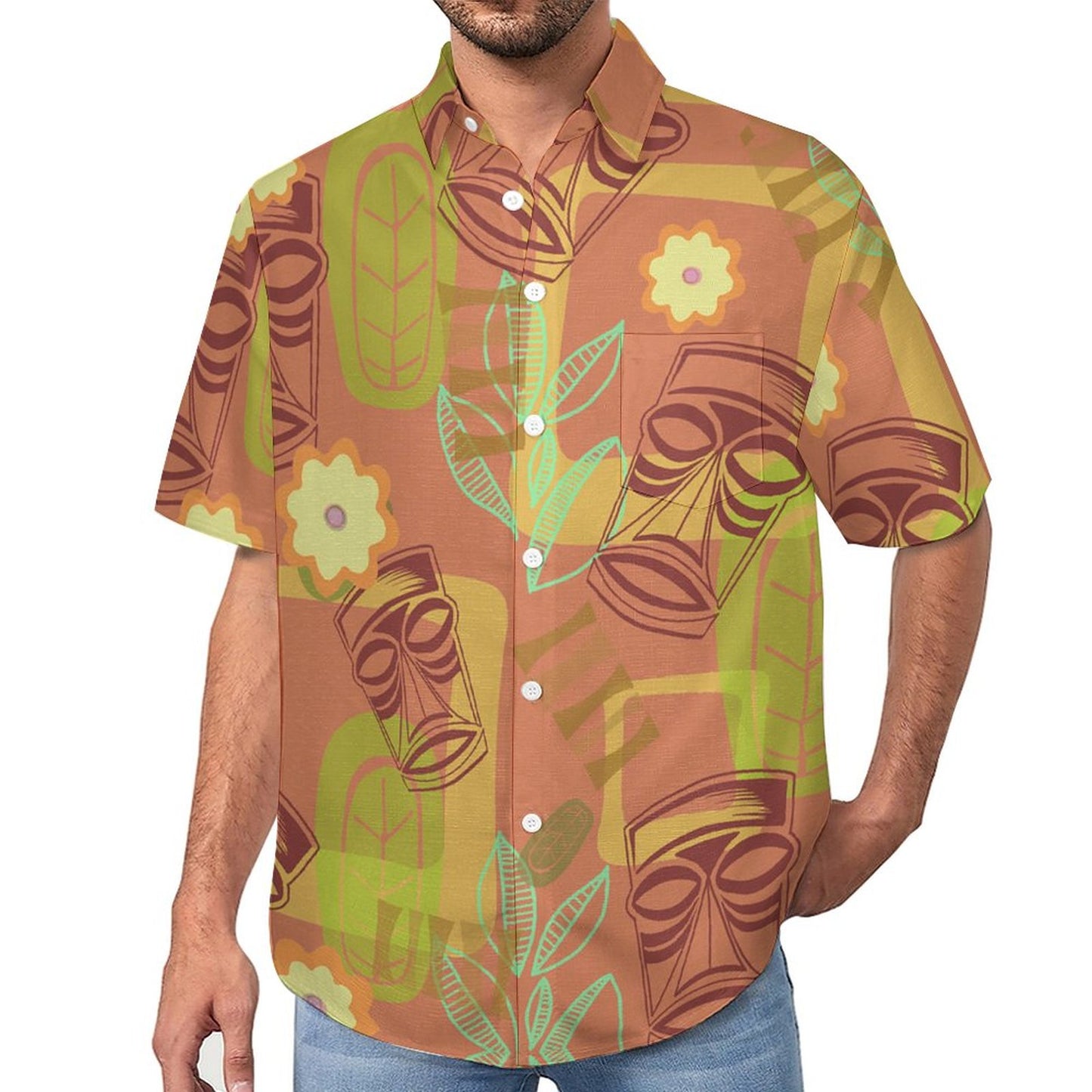 Tiki Chest Pocket Short Sleeve Hawaiian Shirt 2306100692