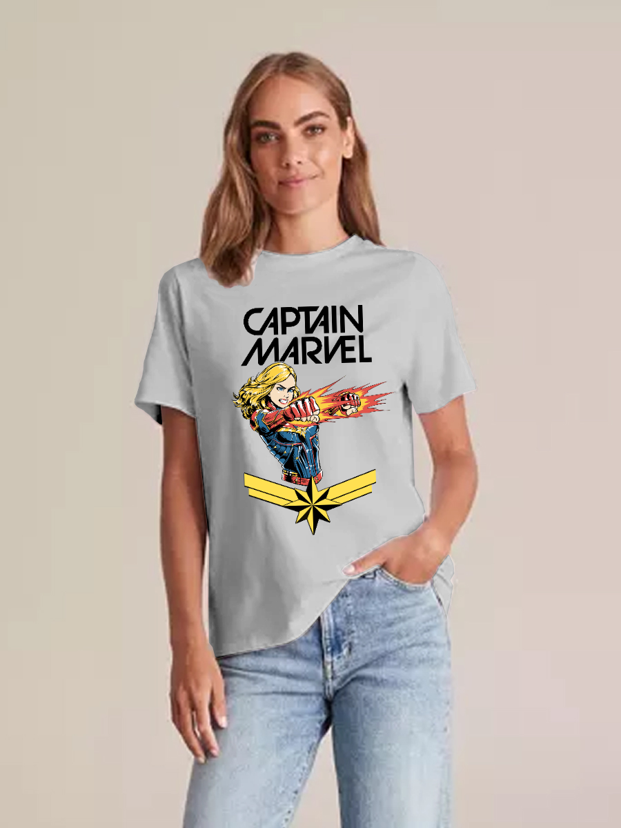 Women's Casual Captain Marvel Printed Round Neck Short Sleeve T-Shirt