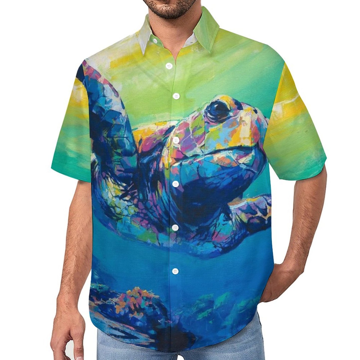 Men's Oil Painting Art Turtle Print Vacation Hawaiian Shirt 2305106496