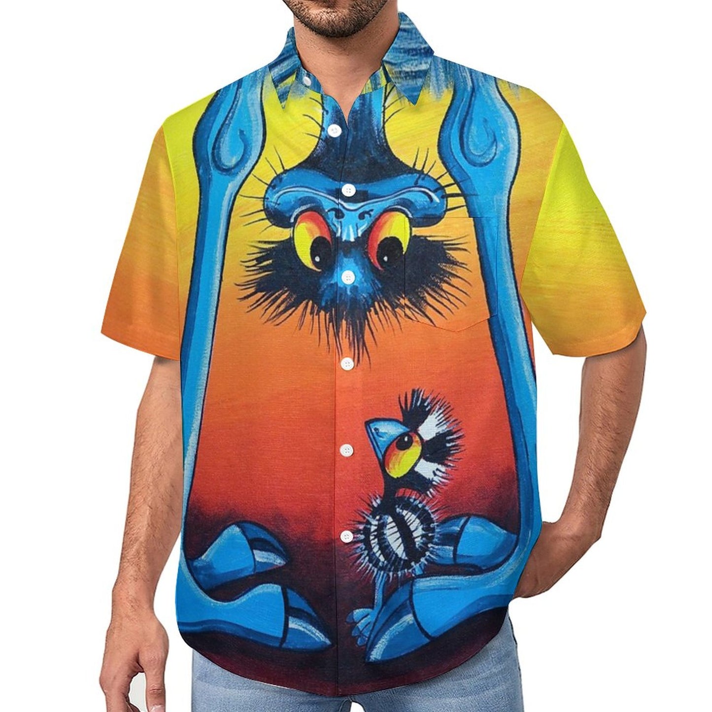 Men's Ostrich Painted Print Vacation Hawaiian Shirt