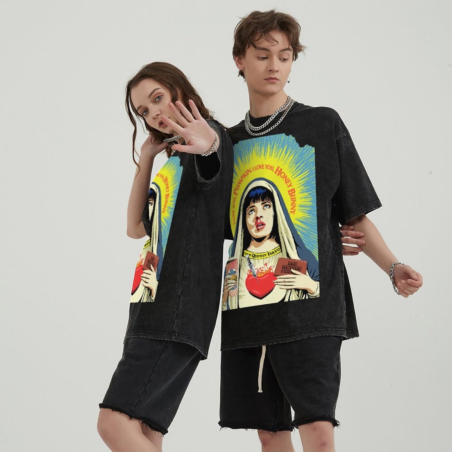 Unisex Vintage Solid Wash Denim T-Shirts