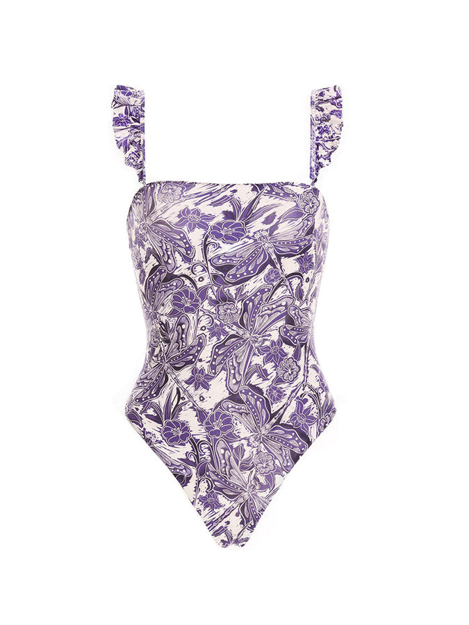 Purple Print Swimsuit and Coverup