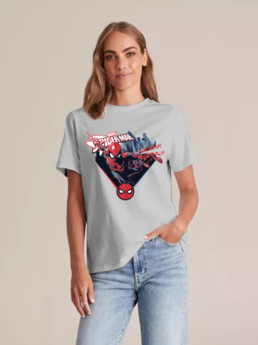 Women's Casual Marvel Spider-Man Printed Round Neck Short Sleeve T-Shirt