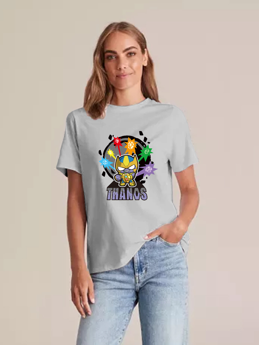Women's Casual Tiny Thanos Printed Round Neck Short Sleeve T-Shirt