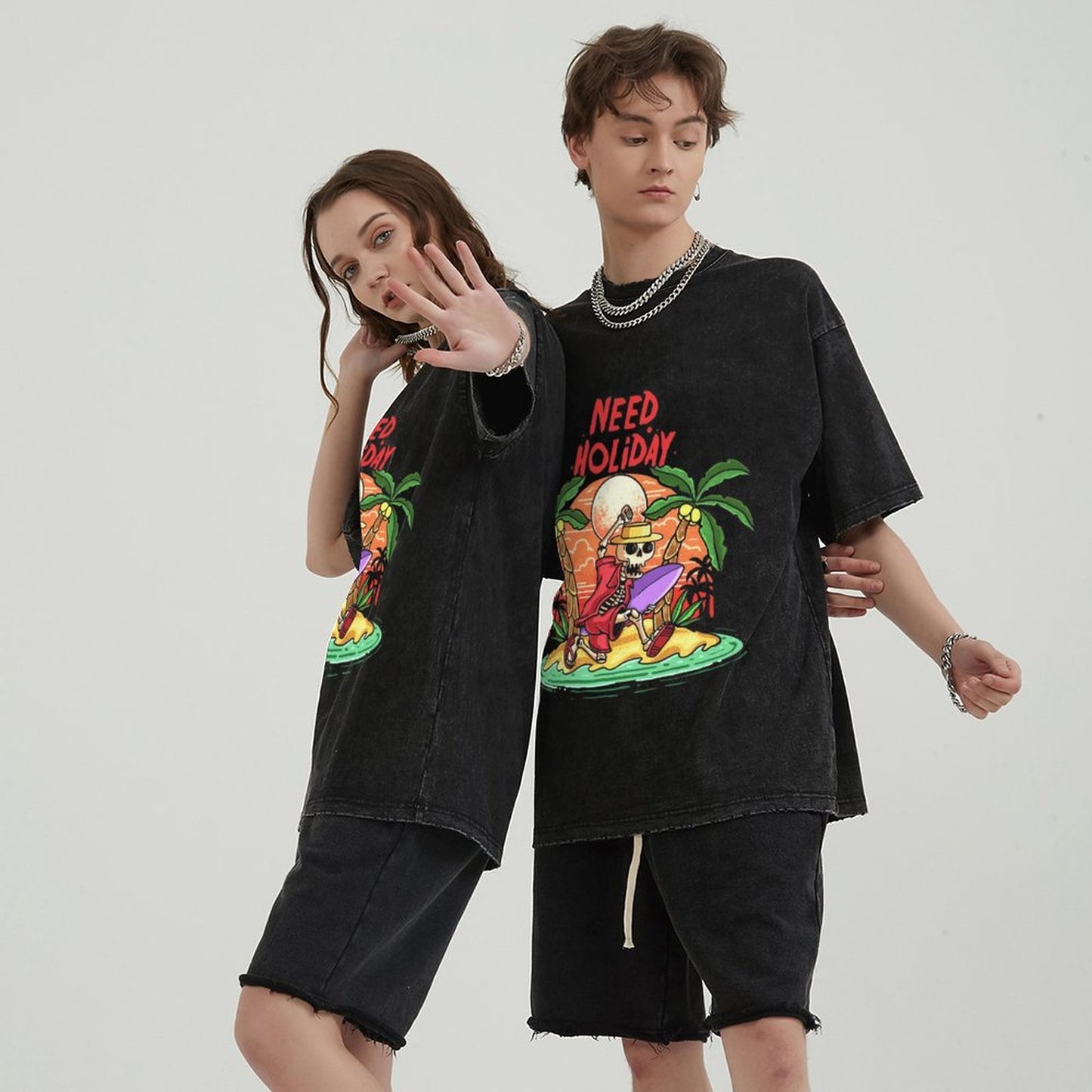 Unisex Vintage Solid Wash T-Shirts 2305104078