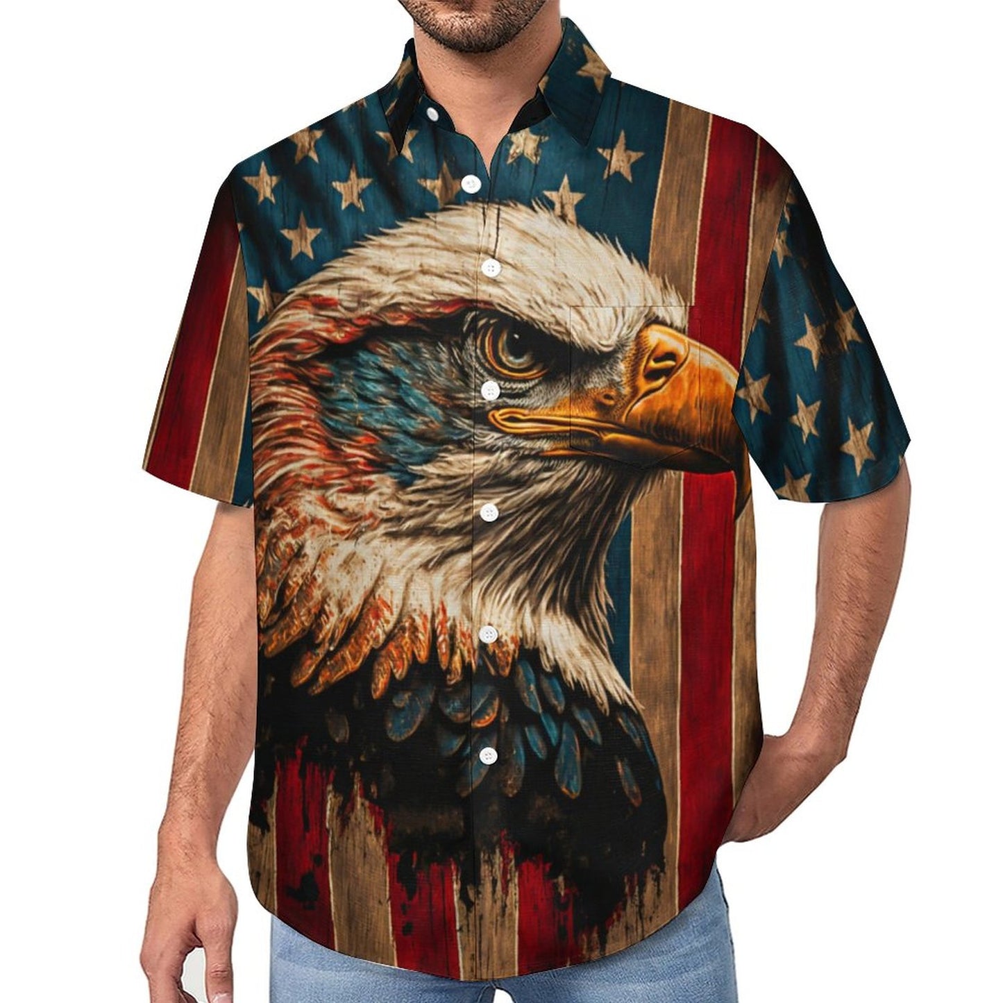 Men's Eagle Painted Art Print Vacation Hawaiian Shirt