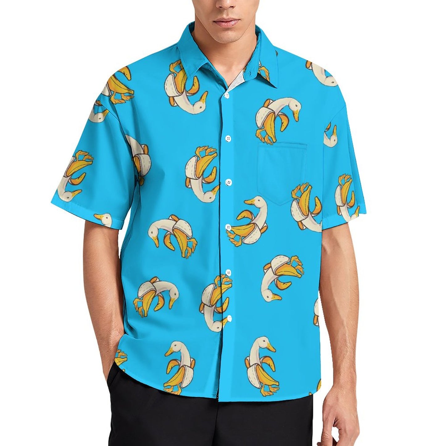 Men's Banana Duck Print Casual Short Sleeve Shirt 2306102381