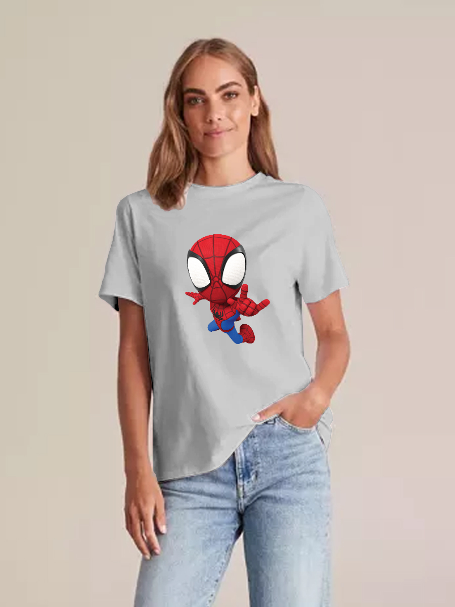 Women's Casual Spider-Man Printed Round Neck Short Sleeve T-Shirt