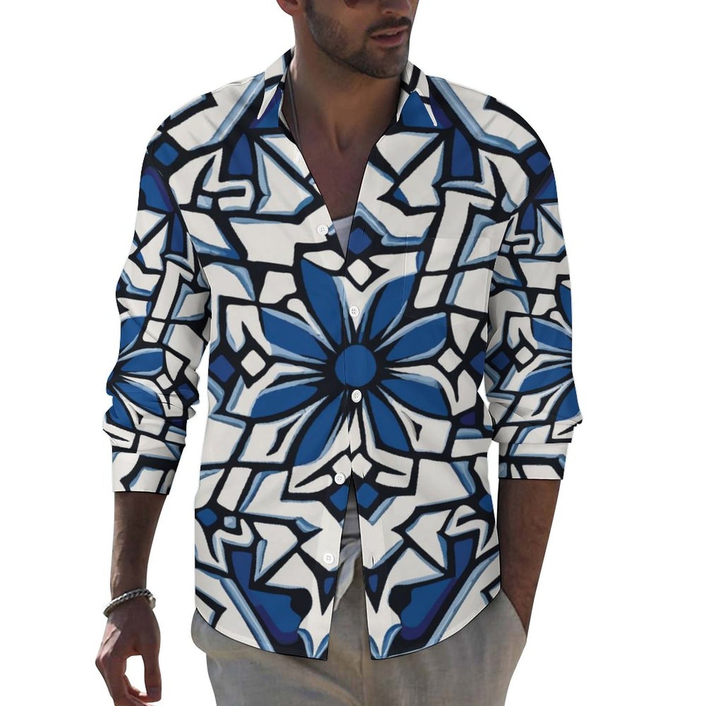 Men's Casual Printed Long Sleeve Shirt 2306103089