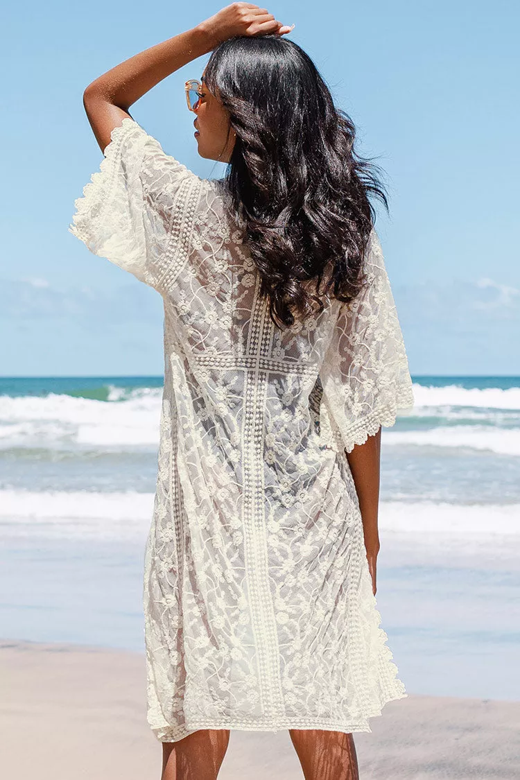 Sienna V-neck Lace Trims Embroidery Kimono