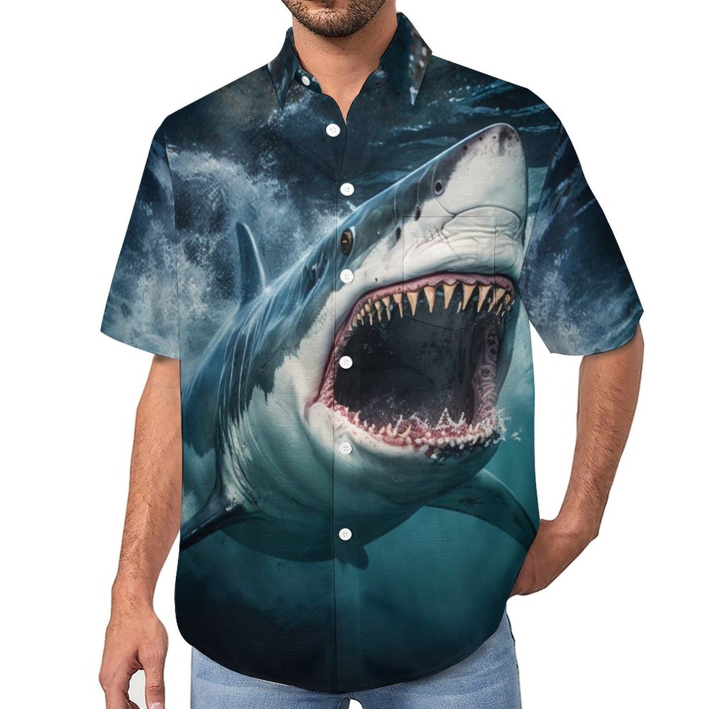 Men's Shark Painted Art Print Vacation Hawaiian Shirt