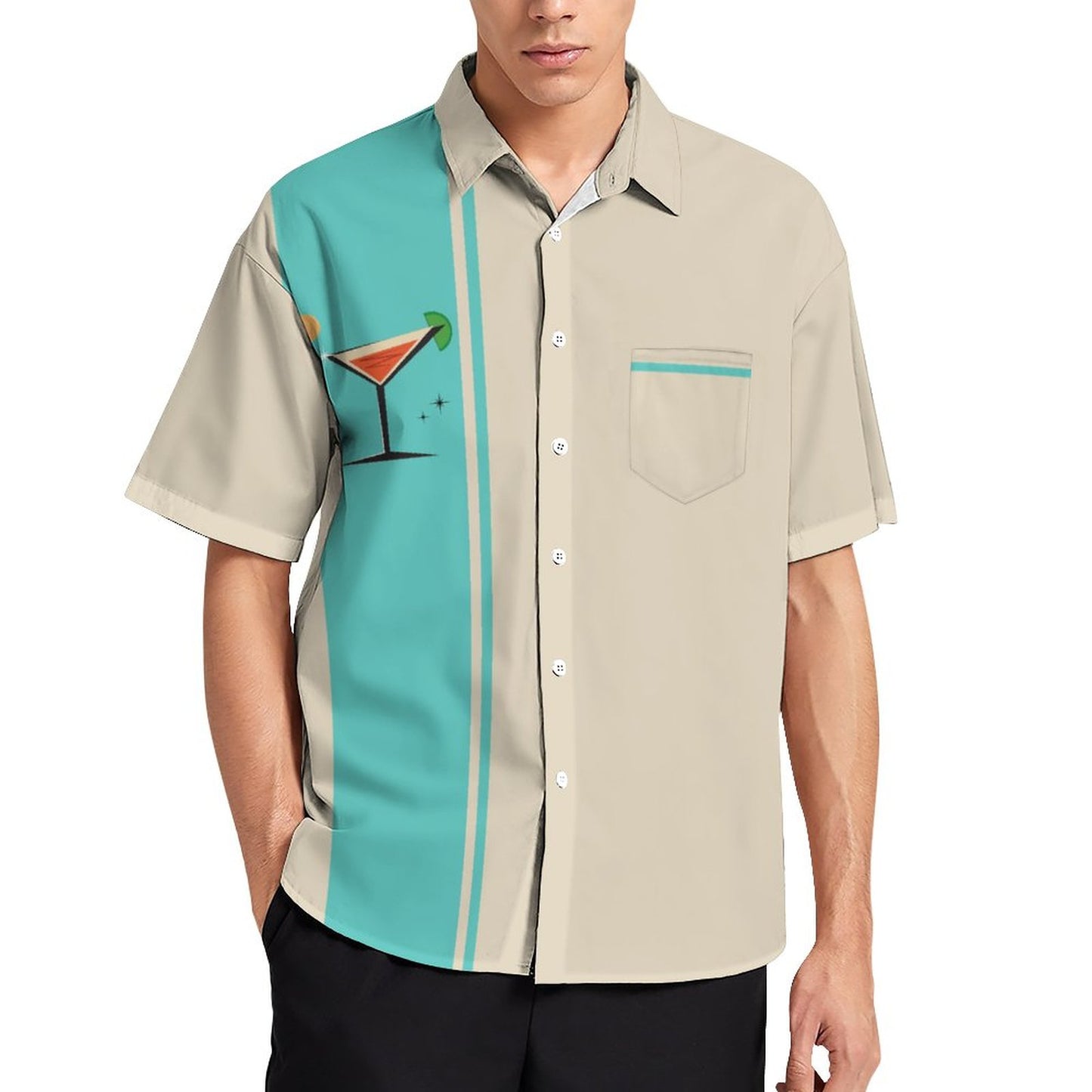 Men's Hawaiian Cocktail Print Resort Shirt 2306101926