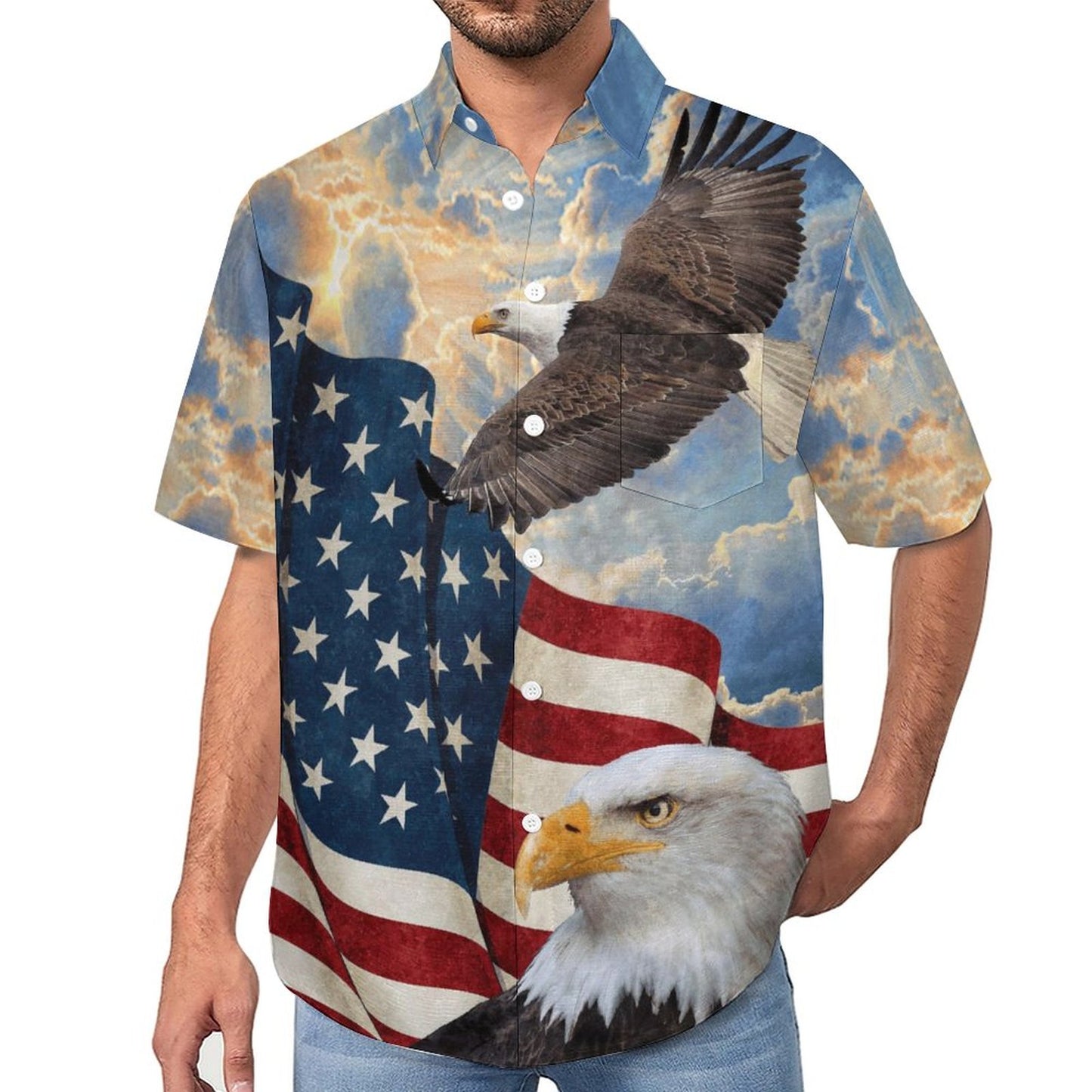 Men's Eagle American Flag Print Vacation Hawaiian Shirt 2305106649