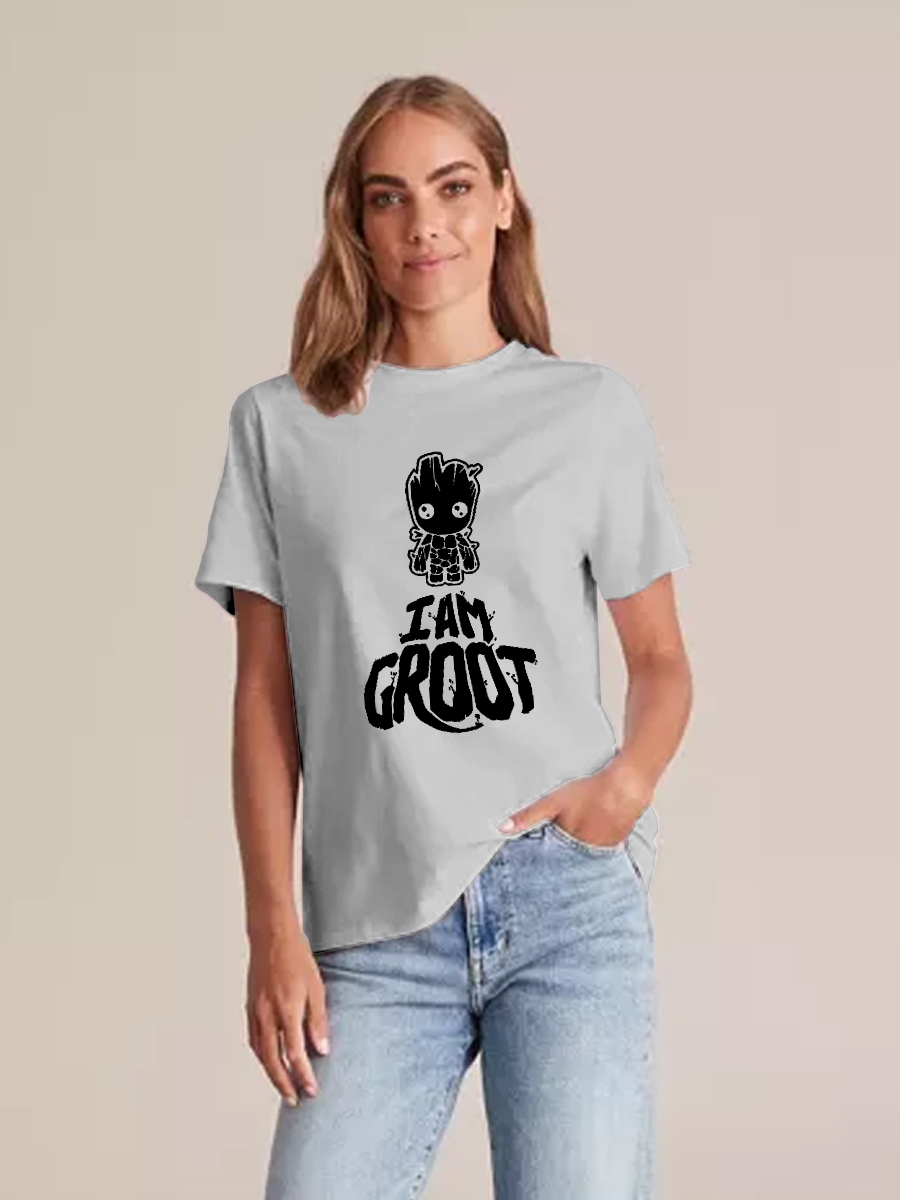 Women's Casual Groot Marvel Printed Round Neck Short Sleeve T-Shirt