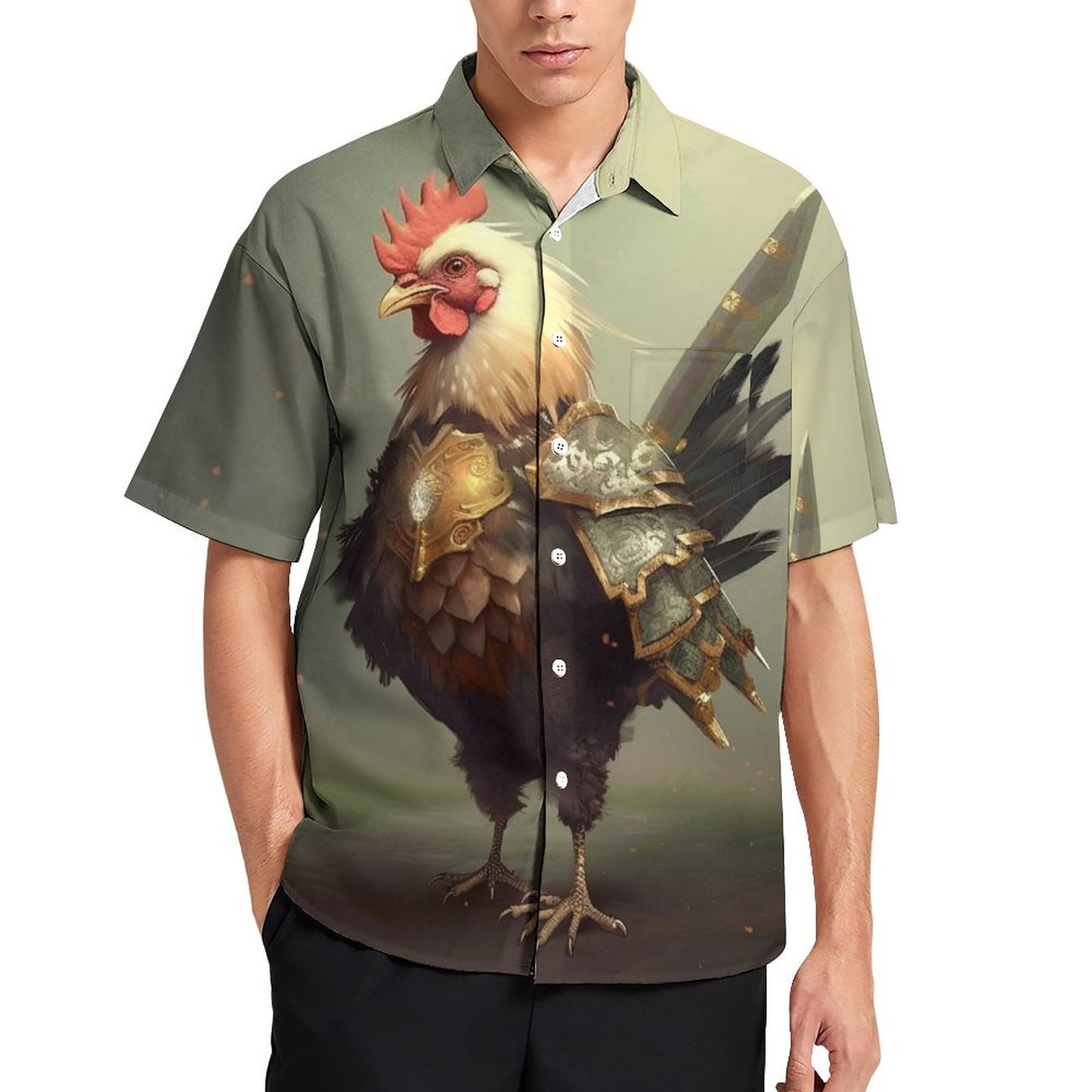 Men's Hawaiian Kung Fu Chicken Print Casual Short Sleeve Shirt 2306102832