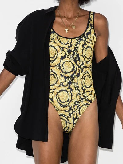 Fashion Print Open Back One Piece Swimsuit