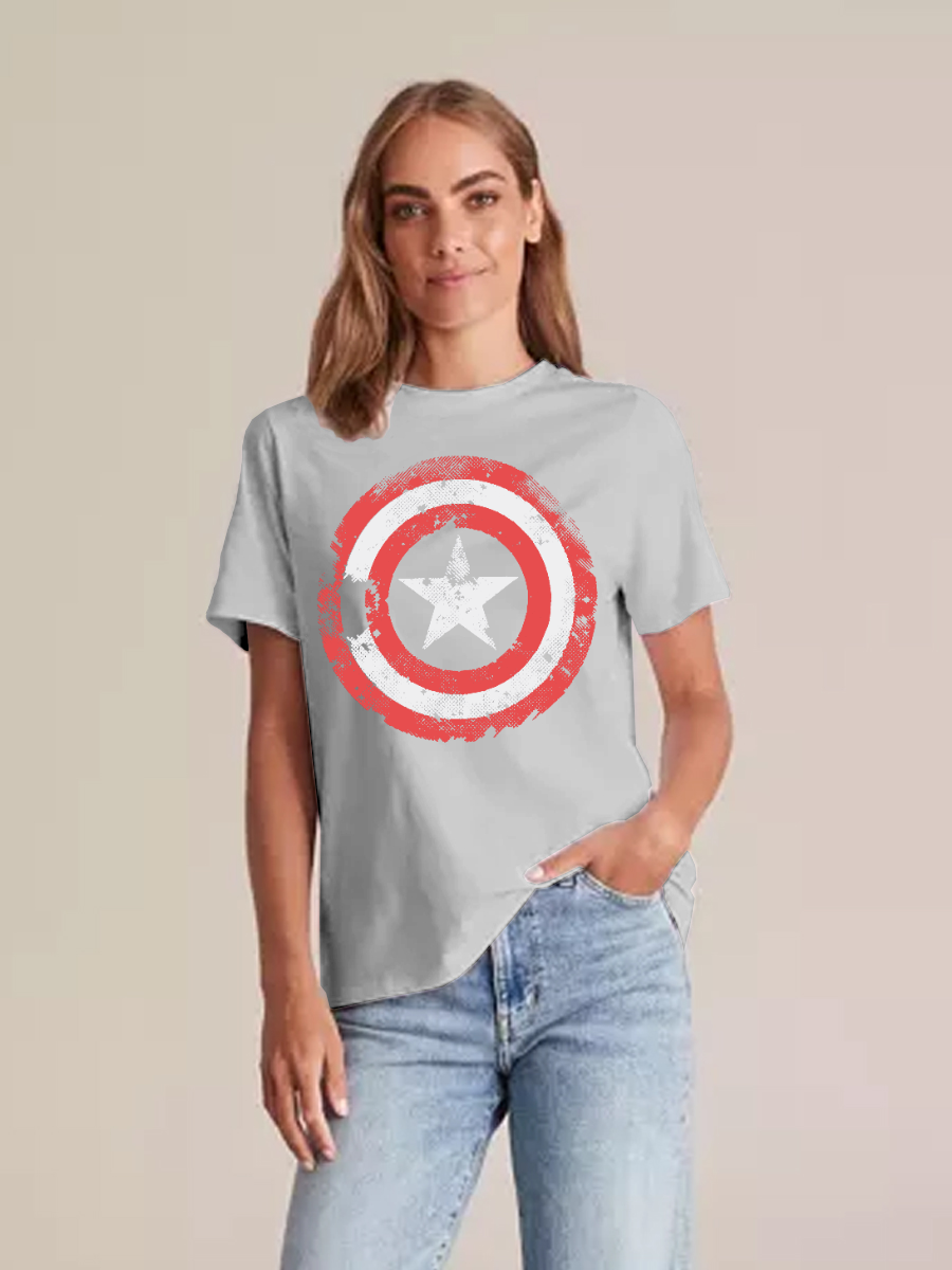 Women's Casual Captain America Printed Round Neck Short Sleeve T-Shirt
