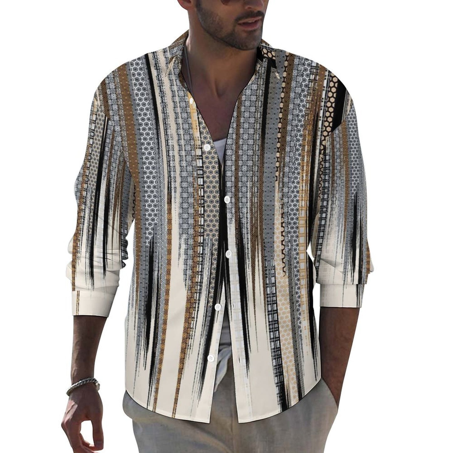 Men's Casual Printed Long Sleeve Shirt 2306103094