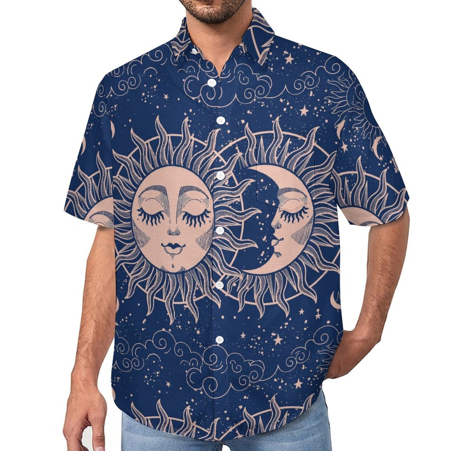 Men's Star And Moon Print Vacation Hawaiian Shirt 2306104046