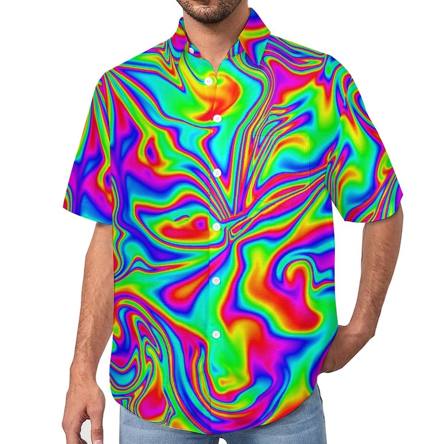 Men's Hawaiian Flowing Color Print Resort Shirt 2306101600