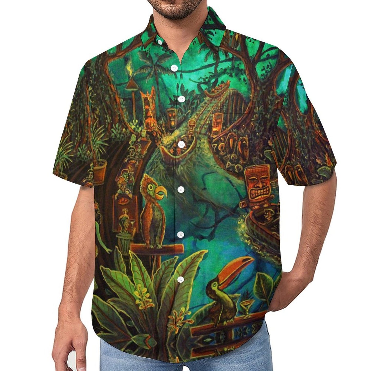 Tiki Chest Pocket Short Sleeve Hawaiian Shirt 2306100693
