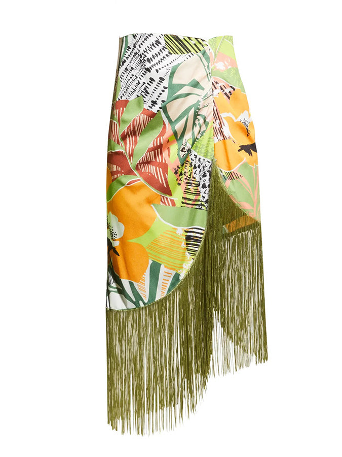 Fashion Vintage Floral Print Fringe Swimsuit And Skirt