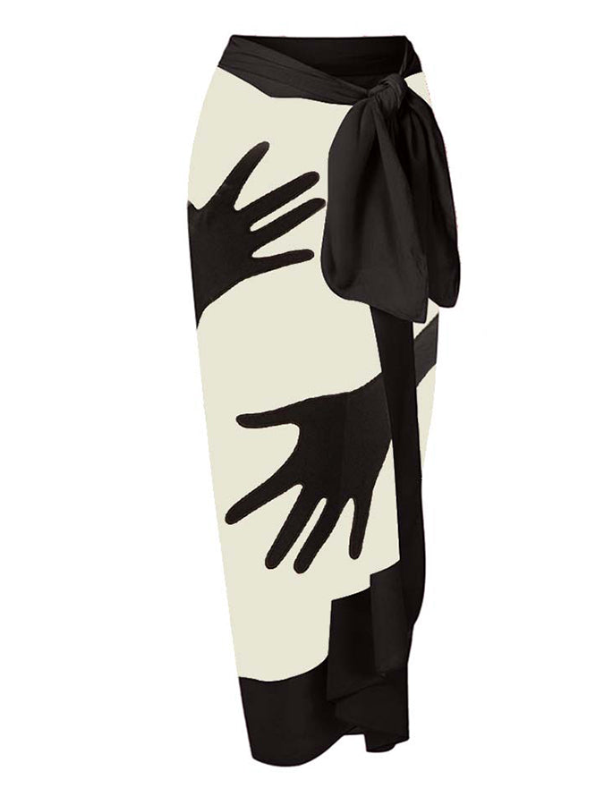 Fashion Colorblock Abstract Print One Piece Swimsuit Set