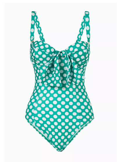 Polka-dot print one piece swimsuits and kimonos