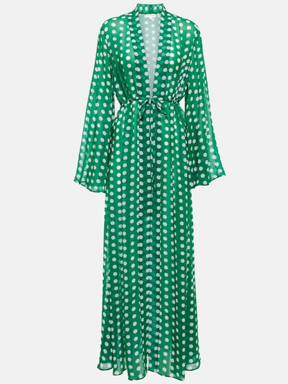 Polka-dot print one piece swimsuits and kimonos