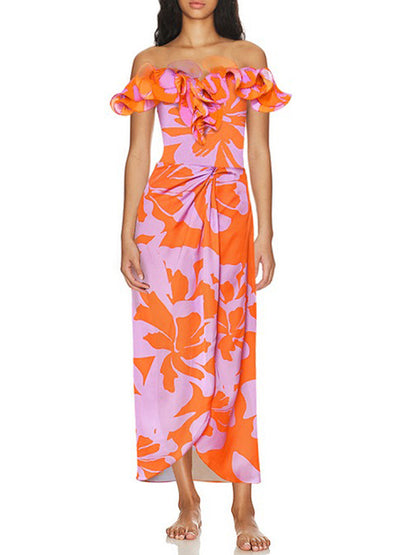 Floral Print One Piece Swimsuit and Skirt