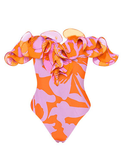 Floral Print One Piece Swimsuit and Skirt