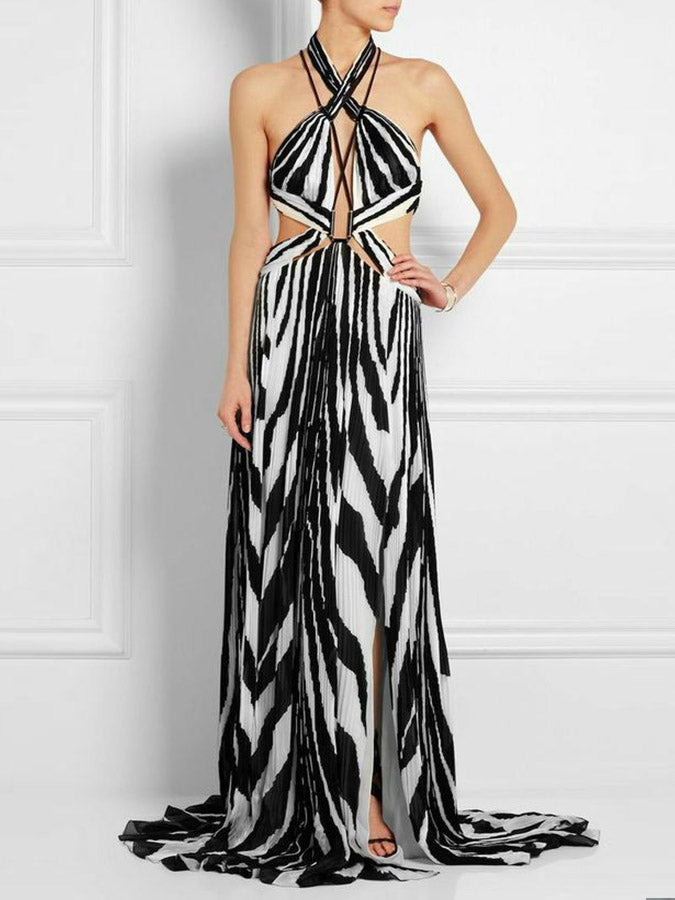Printed Bandage Backless Sexy Maxi Dress