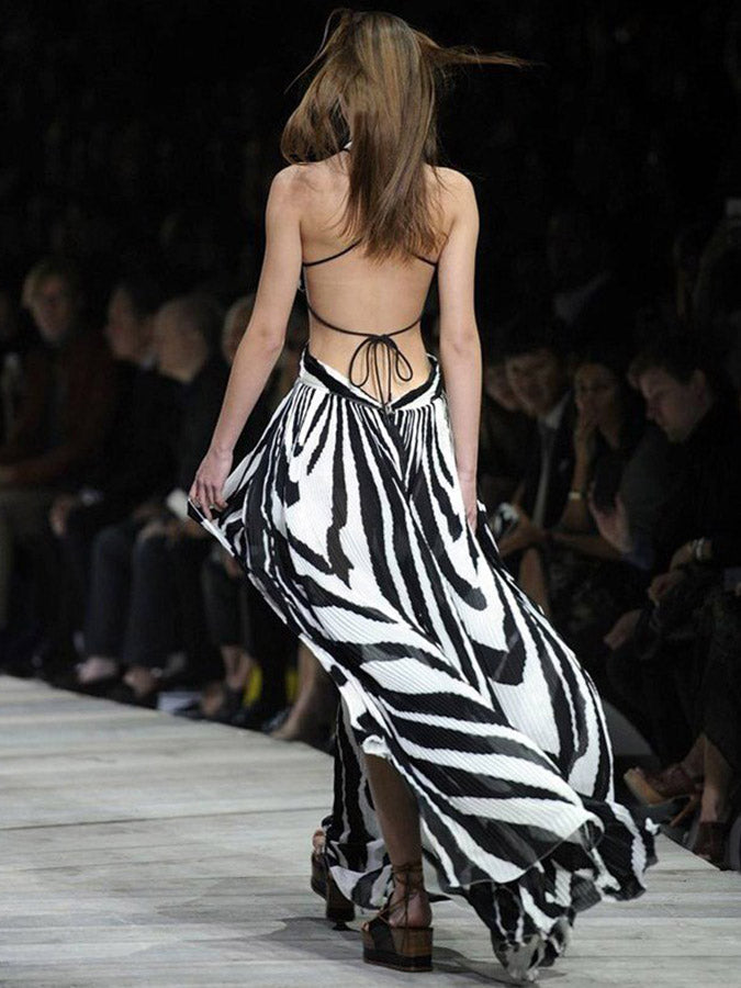 Printed Bandage Backless Sexy Maxi Dress