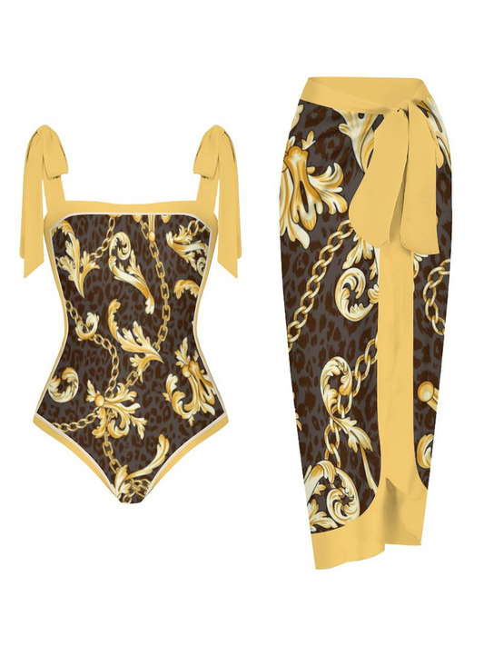 Fashion Printed One Piece Swimsuit And Cover Up 2305106046