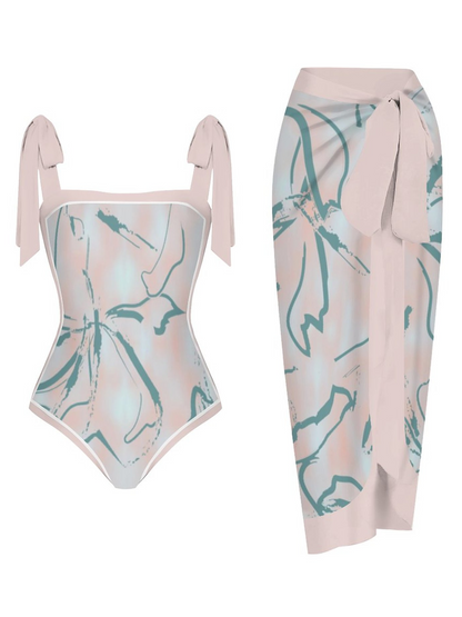 Fashion Printed One Piece Swimsuit And Cover Up 2305106812