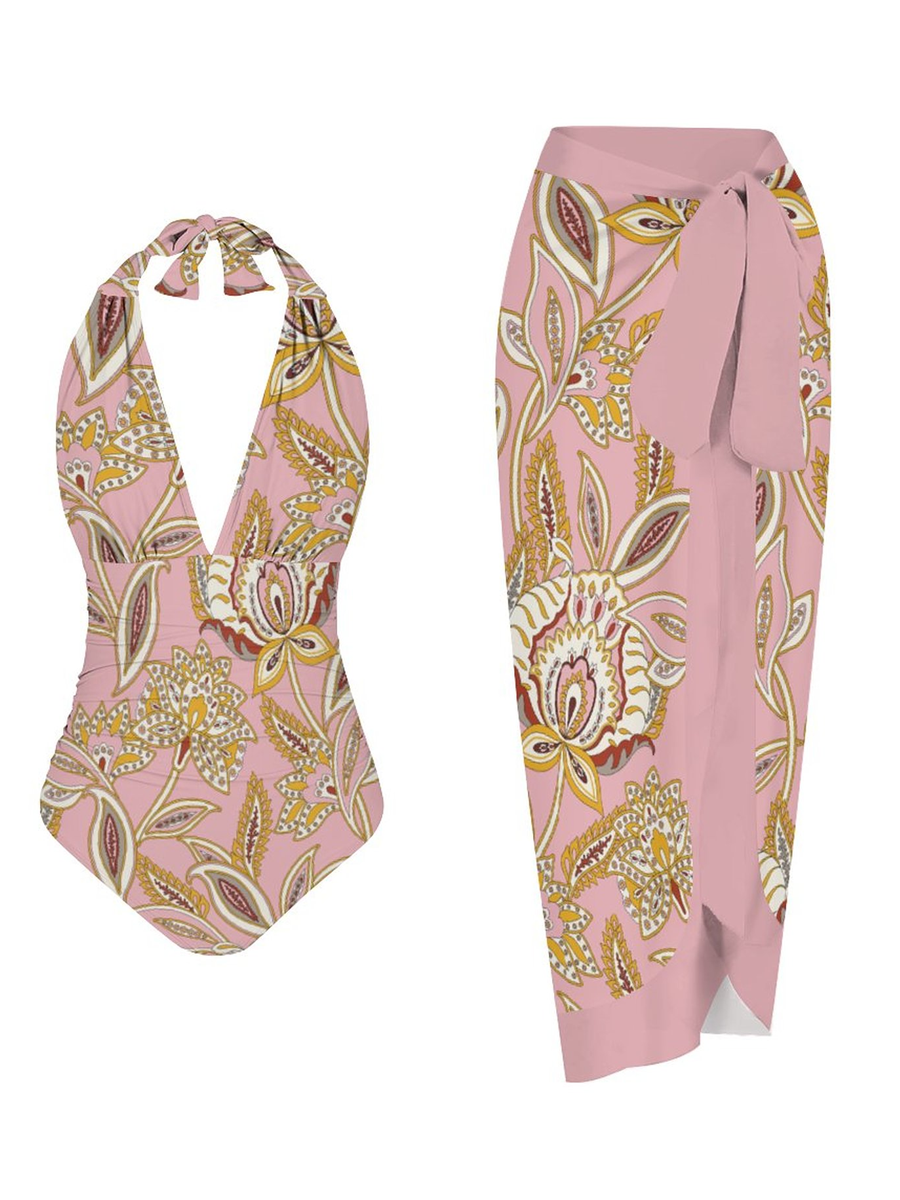 Casual Printed One Piece Swimsuit And Cover Up 2306101707