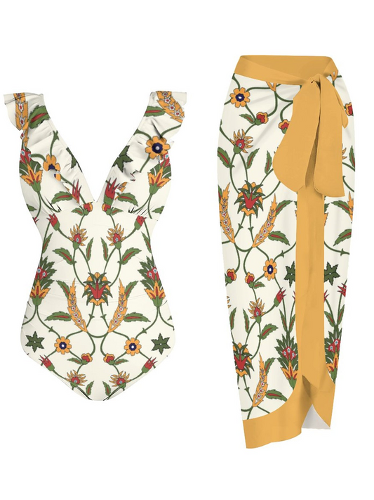 Casual Printed One Piece Swimsuit And Cover Up 2306101817