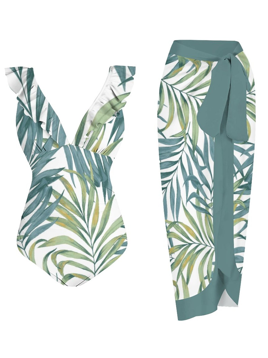 Casual Printed One Piece Swimsuit And Cover Up 2306101711