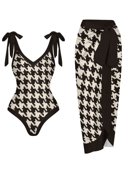Casual Printed One-Piece Swimsuit And Cover Up 2305102483