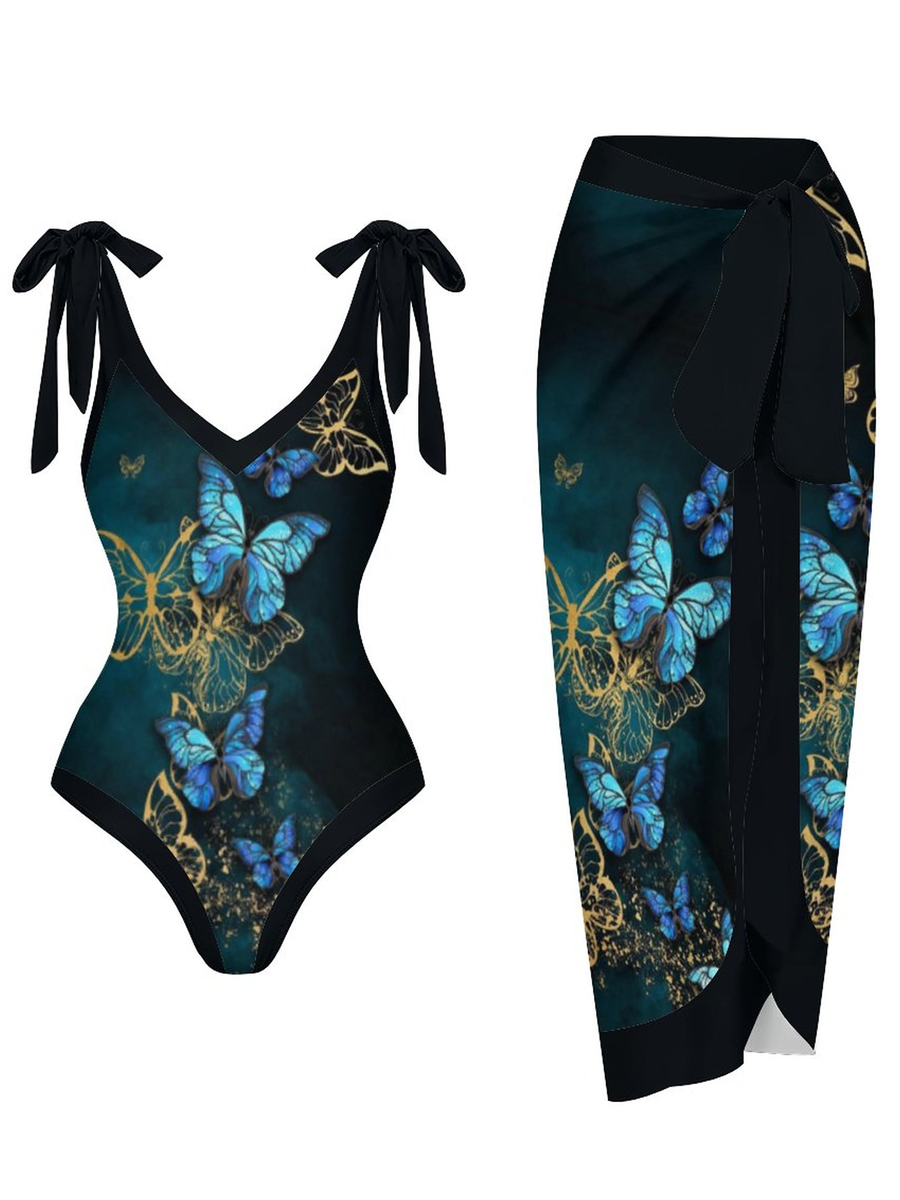 Casual Printed One Piece Swimsuit And Cover Up 2306101699