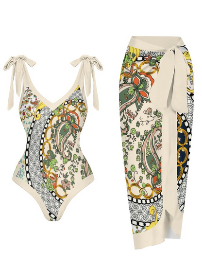 Casual Printed One Piece Swimsuit And Cover Up 2306103193