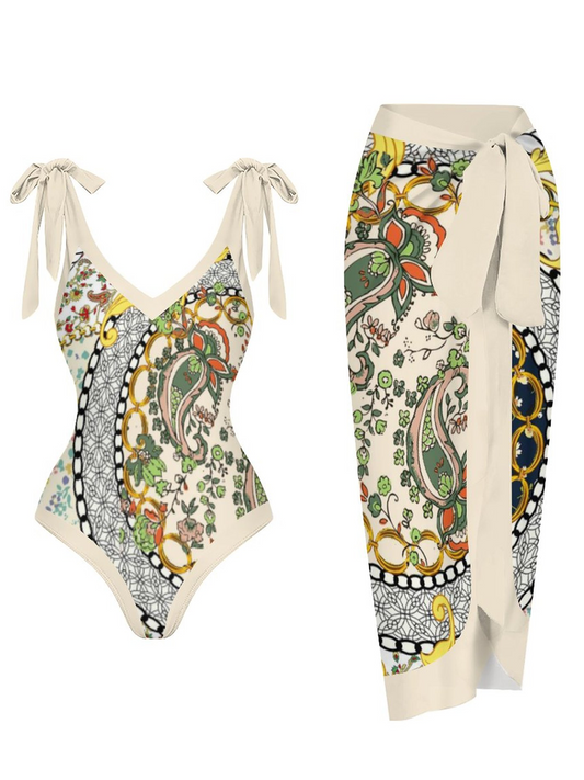 Casual Printed One Piece Swimsuit And Cover Up 2306103193