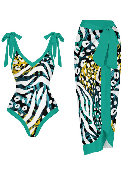 Casual Printed One Piece Swimsuit And Cover Up 2306103192