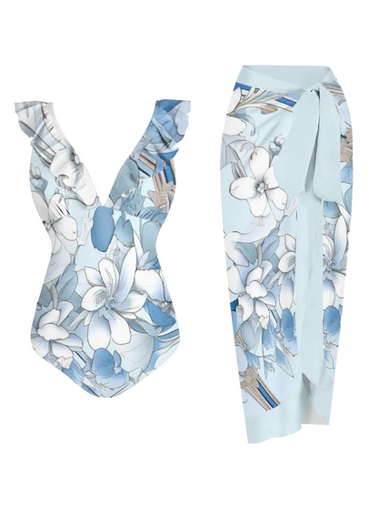 Casual Printed One Piece Swimsuit And Cover Up 2306103044