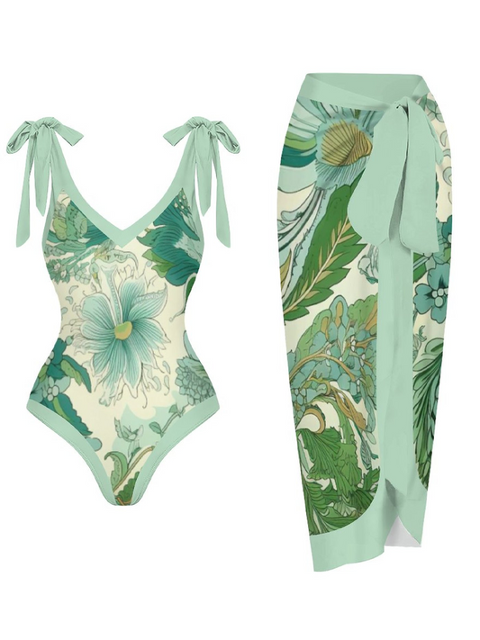 Casual Printed One Piece Swimsuit And Cover Up 2306103038