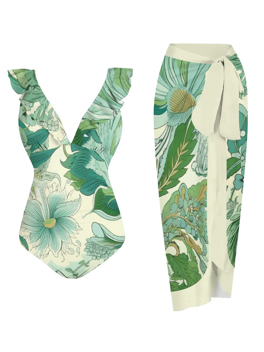 Casual Printed One Piece Swimsuit And Cover Up 2306103036